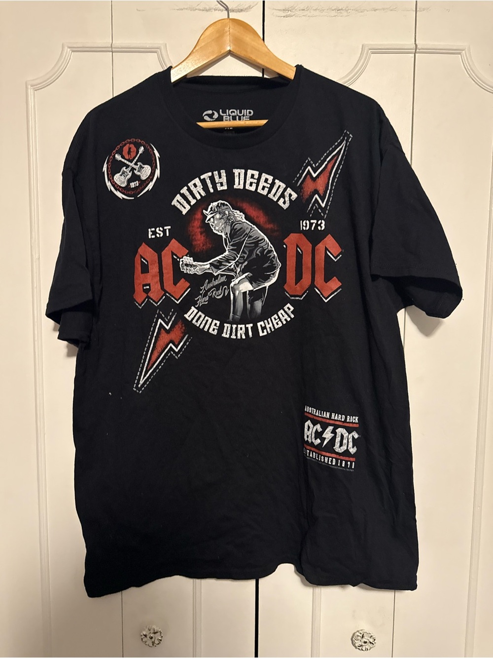 Liquid Blue Black AC/DC 'Dirty Deeds' Short Sleeve Tee with Red Accents